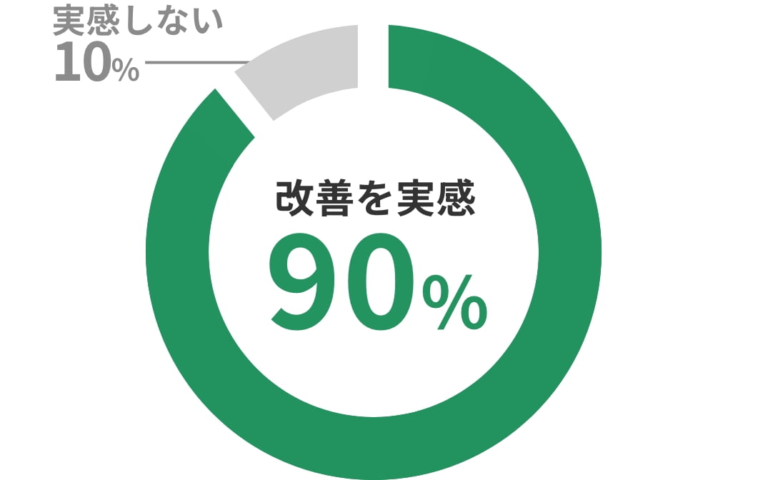 改善実感円グラフ　改善を実感90% 改善を実感しない11%