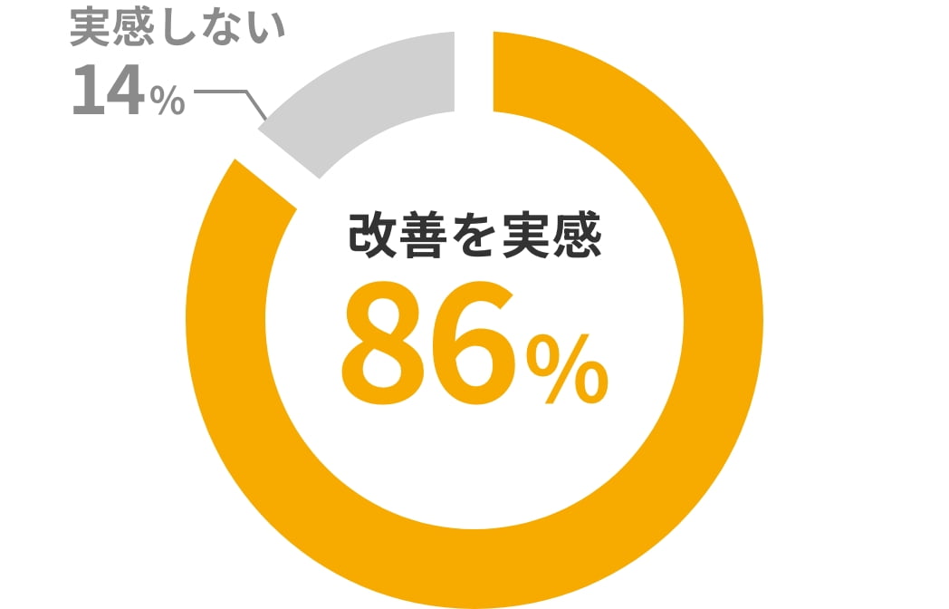 身体機能改善円グラフ　改善を実感86% 改善を実感しない14%